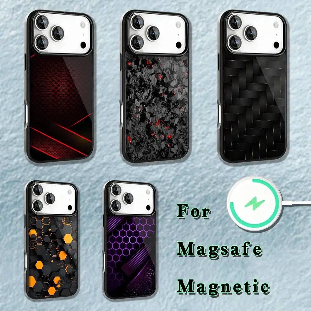 

Cool Carbon Fiber Pattern Phone Case For iPhone 17,16,15,14,13,12,11,Pro,Max,Plus,Mini,SE4,E Magnetic Magsafe Wireless Charging