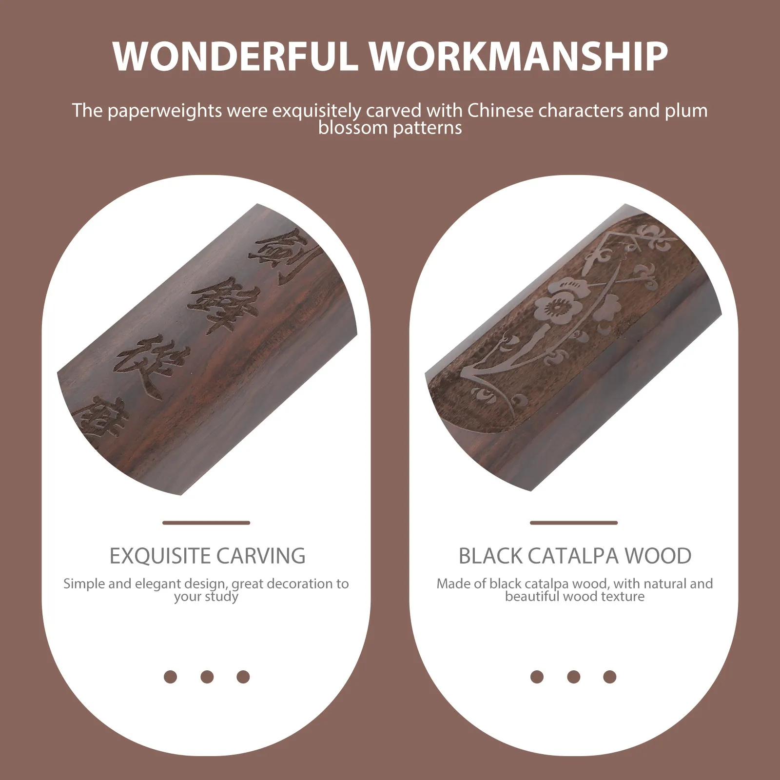 1Pair Solid Wood Chinese Calligraphy Paperweight Long Heavy Desktop Paper Pressing Paper Flat Holding Tool for Calligraphy