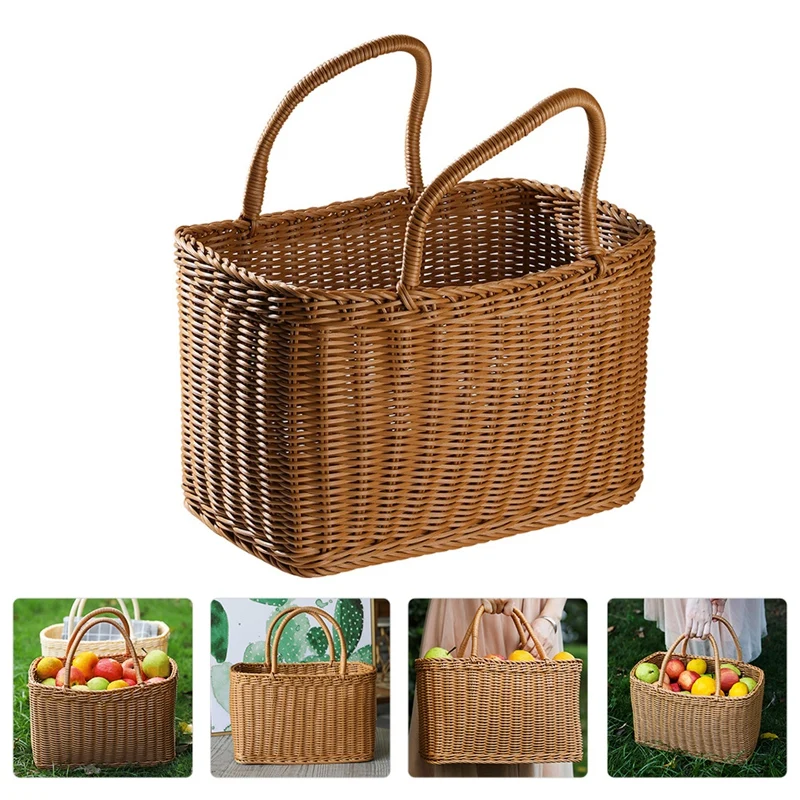 1 Stück gewebte Weiden körbe Blumen griffe Stroh frucht Geschenk einkaufen Hand Tasche braun