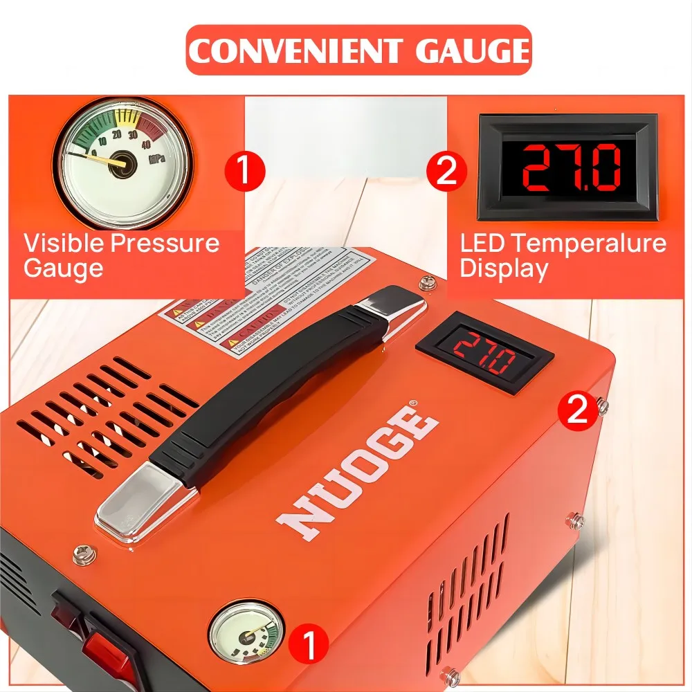 NUOGE 110V/220V PCP Air Compressor 4500Psi 30Mbar High Pressure Large Filter Oil/Water Free For Submersible Bottles