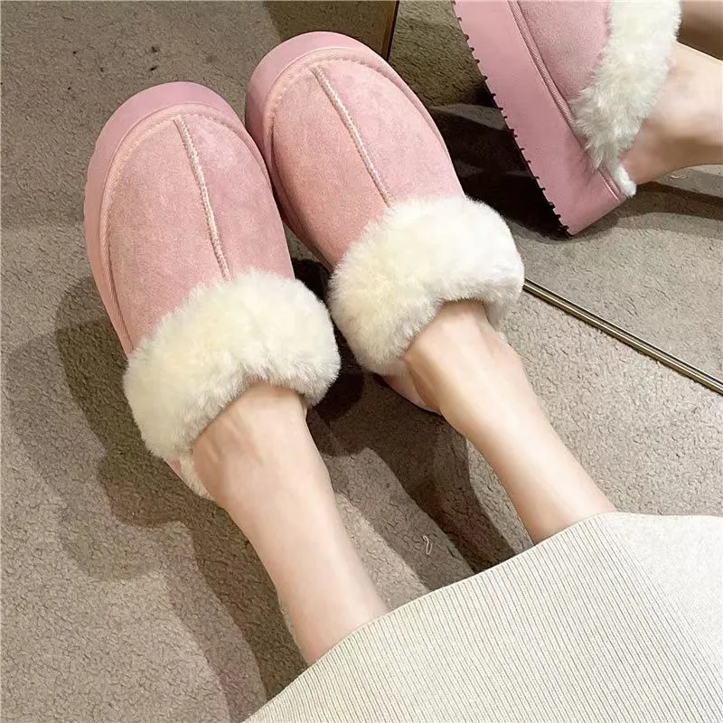 Pantofole in pelliccia donna sandali invernali in peluche di lusso Slip on Platform Slides scarpe da casa in cotone firmate con suola spessa