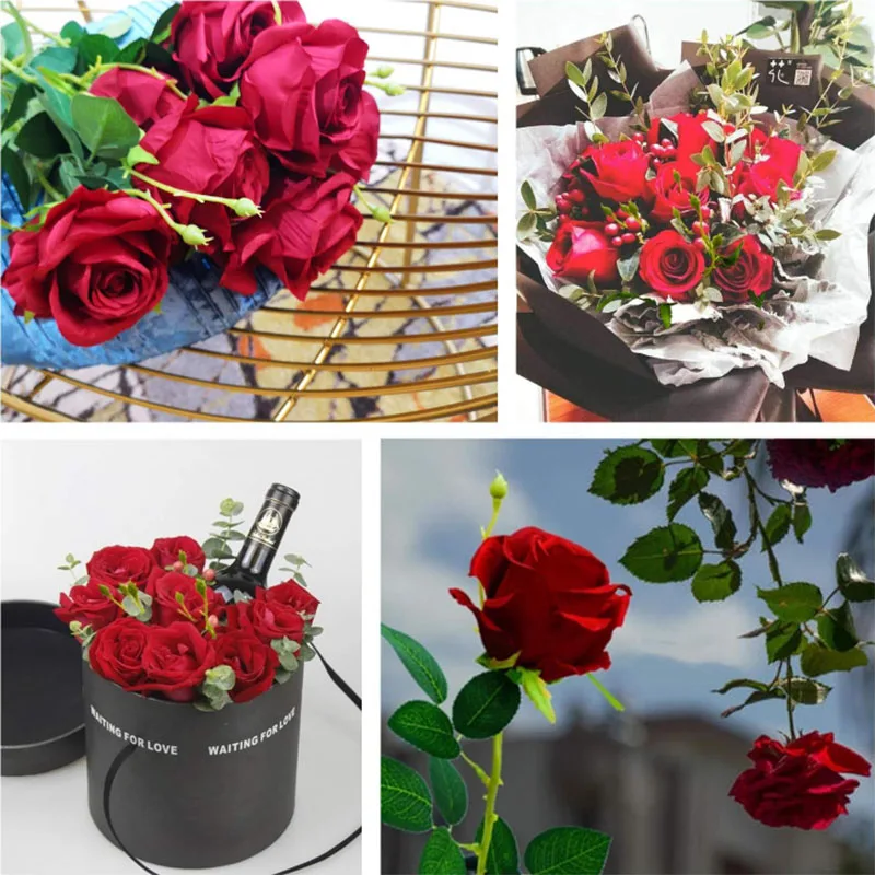 3/5/10/20 قطعة الورود الزهور الاصطناعية فرع زهرة الورد الاصطناعي الورود الحمراء واقعية وهمية الورد ل ديكور منزلي للزفاف #5