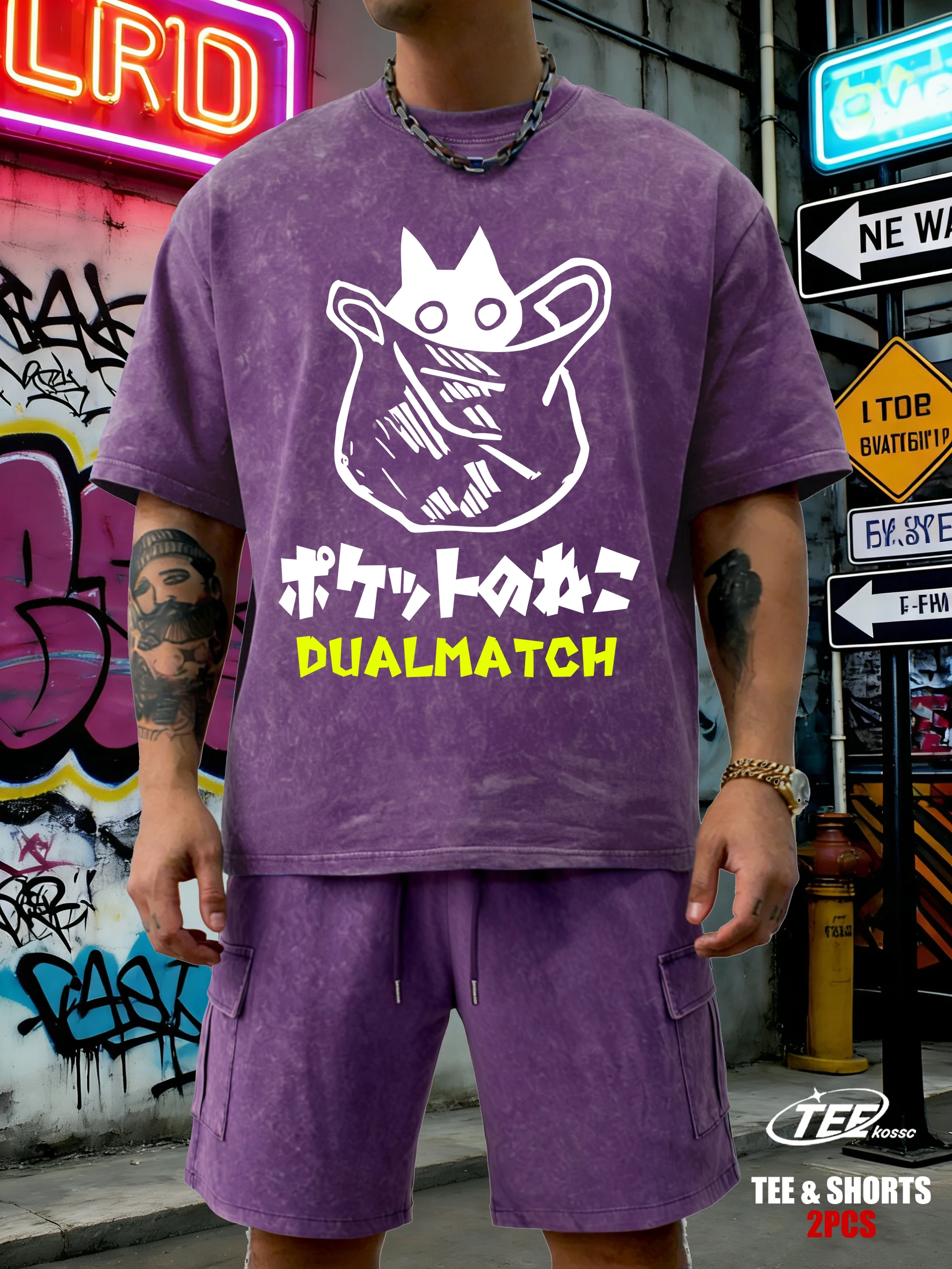 

Мужские футболки с принтом «Кот в сумке» и эффектом снежной стирки, летний хлопковый комплект: футболка и шорты в стиле хип-хоп, унисекс, свободный крой, круглый вырез, одежда с эффектом потертости