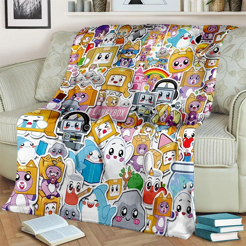 

Happy Foxy Boxy and Rocky Lankybox Blanket,Soft Throw Blanket for Home Bedroom Bed Sofa Picnic Travel Office Cover Blanket Kids