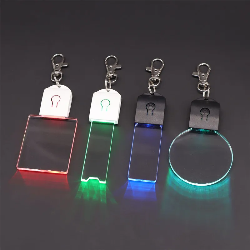 200Pcs Led 3D Blank Acrylic Keychain RGB Night Light Pendant Lamp Wedding Christmas Decor Diy Gift Key Ring Customize Logo