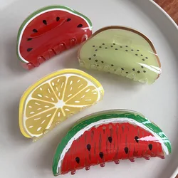 Cute Acrylic Watermelon Kiwifruit Lemon Fruits Large Size Hair Clip Claw For Women New Transparent Geometric Hair Accessories