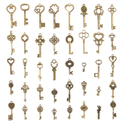 CHuangQi 40pcs Antique Bronze Vintage Skeleton Keys Charm Steampunk Key DIY Handmade Jewelry Making Supplies Wedding Favors