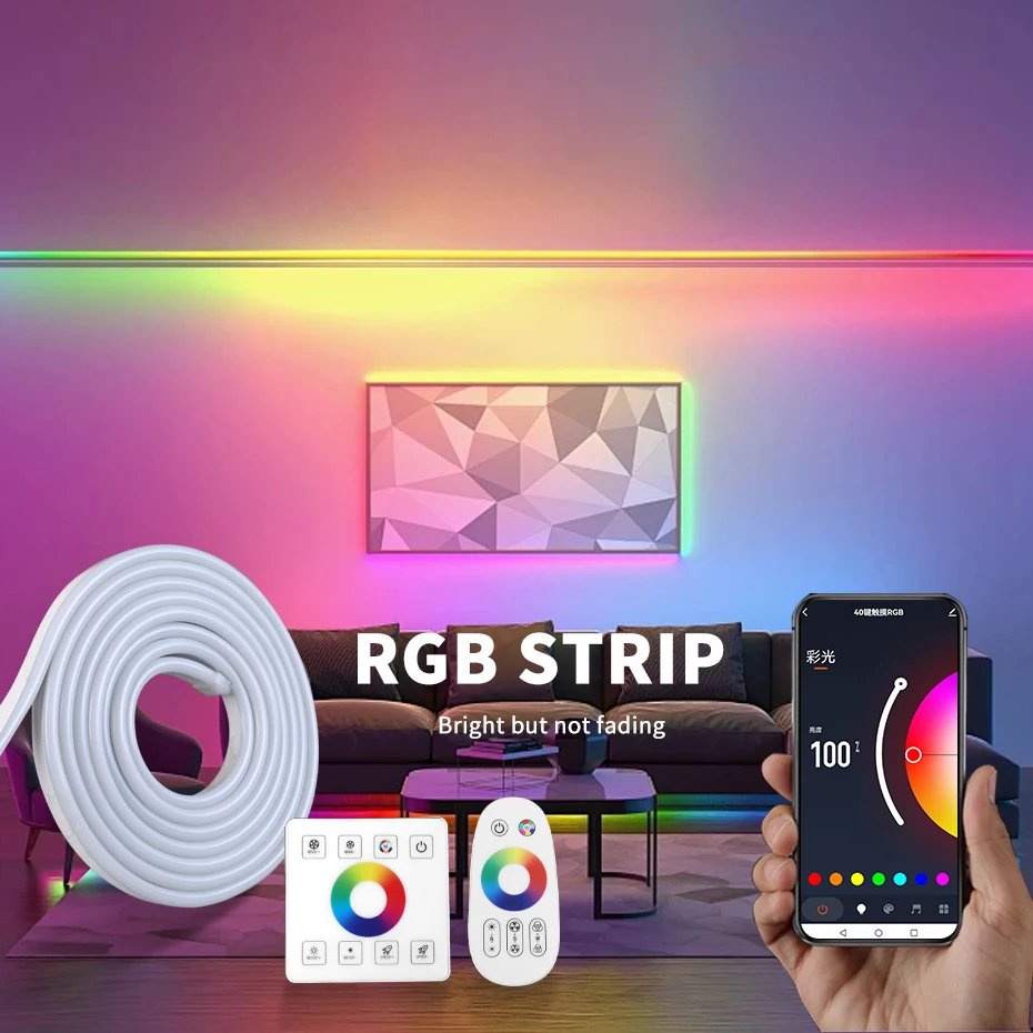

Британская вилка 220 В Tuya Smart RGB Светодиодная неоновая лента с регулируемой яркостью RGB Лампа Лента RF Пульт дистанционного управления Гибкая лента для украшения дома