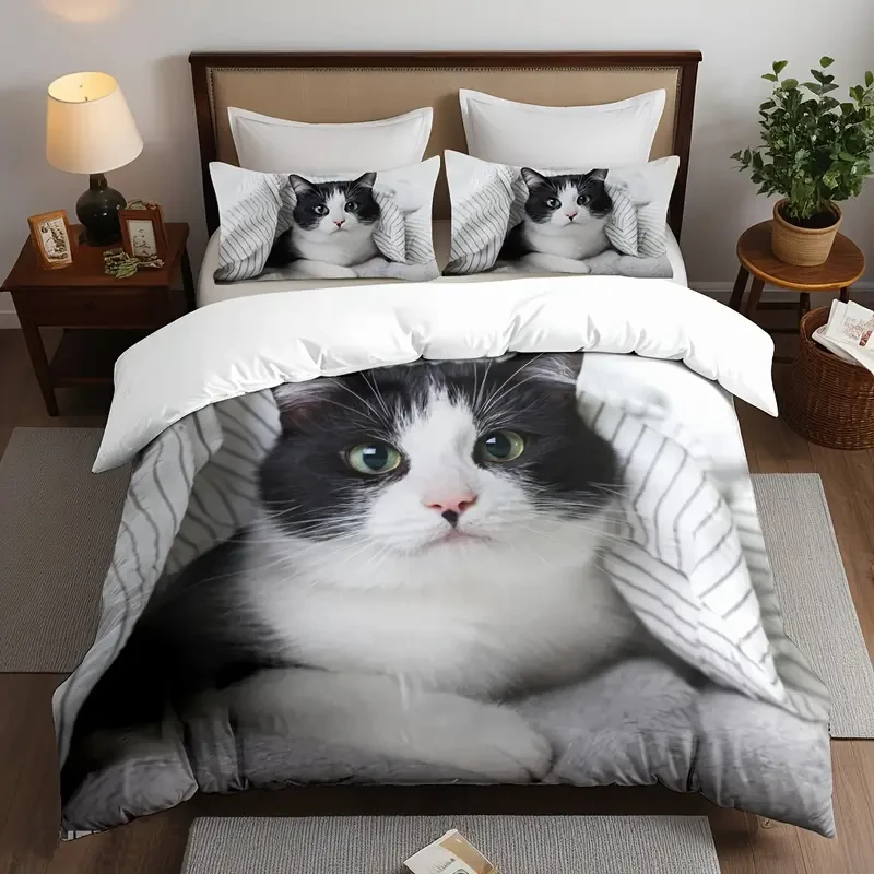 

Creative Lazy Cute Cat Print Duvet Cover, High Quality Soft Bedding Set, Soft and Comfortable Quilt Cover, Suitable for Bedroom