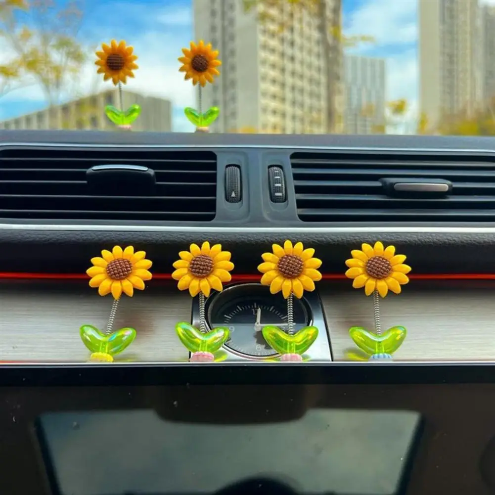 5/8/10Pcs Sunflower Decoration Car Ornament Realistic Looking Mini Size Easy to Install Spring-loaded Sunflower Car Dashboard De