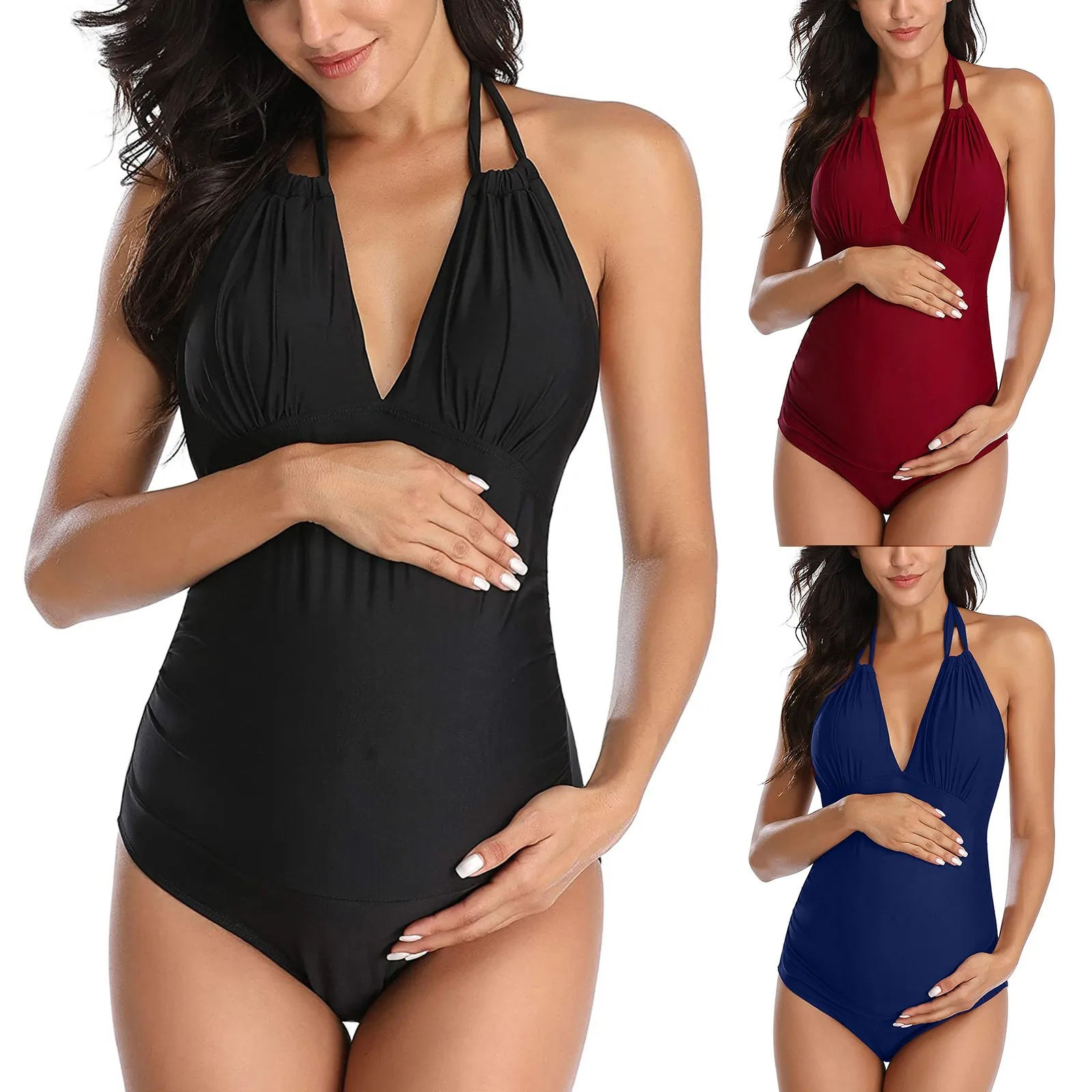 

Maternity Swimwear One Piece Halter V Neck Pregnancy Monokini Swimsuits Pregnant Woman Bikini Bathing Suit Tankinis Beachwear