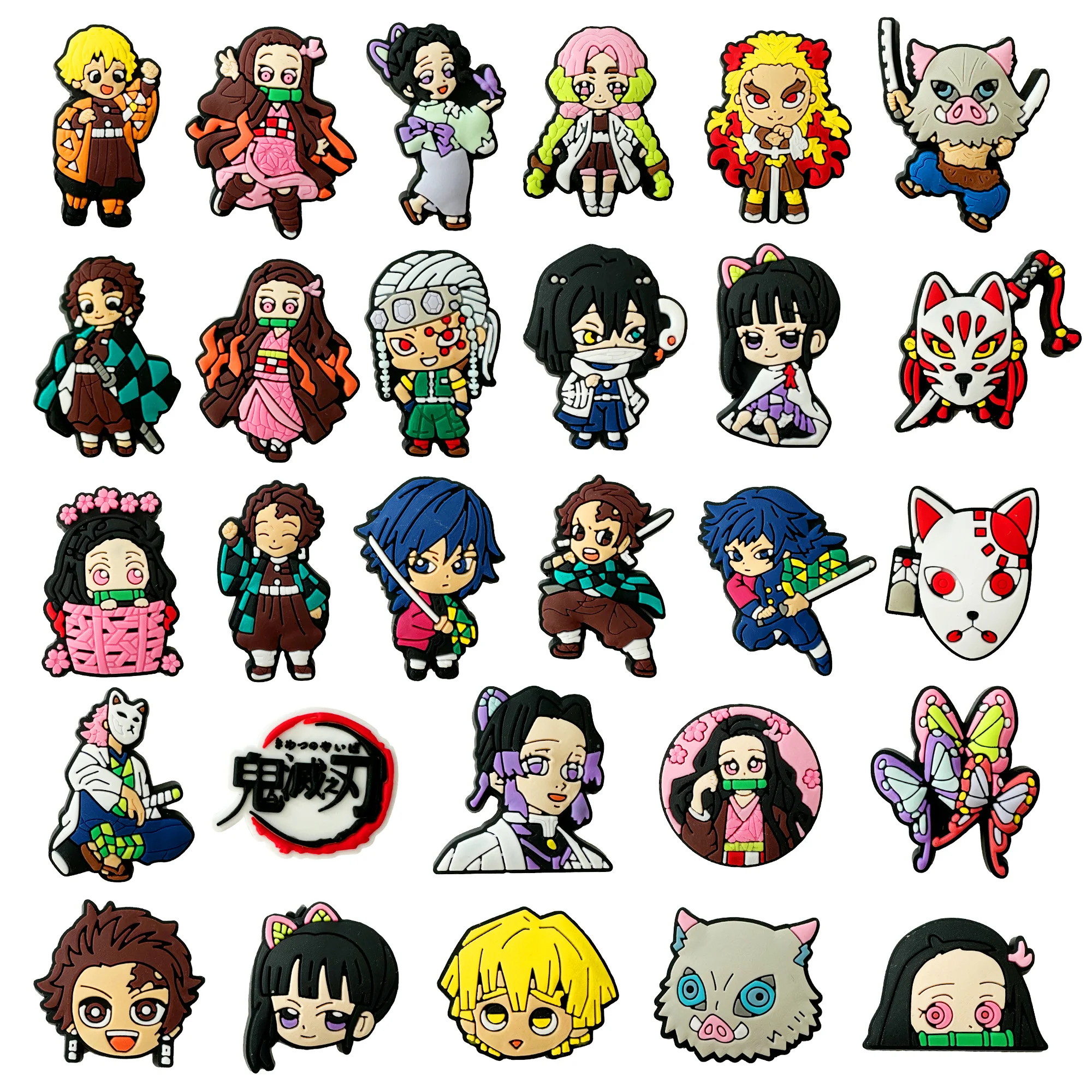 

1/28pcs Demon Slayer PVC Shoe Charms Cartoon Anime Haired Warrior Sandal Decoration for Kids Boys Party Gift