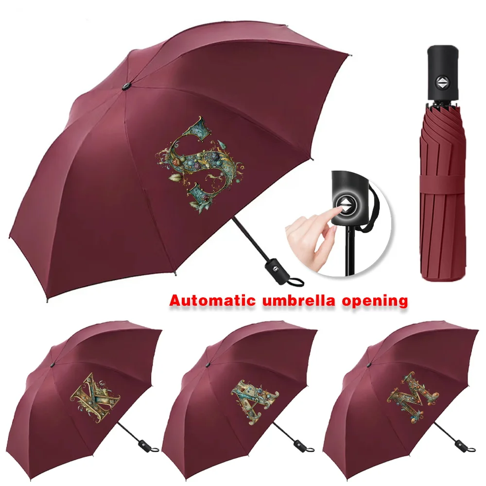 UV Fully Automatic Sun Rain Umbrellas Collapsible Protection Windproof Compact Daily Travel Essentials Graphic Letter Printed