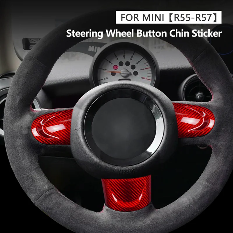 

2006-2013 For MINI R56 Steering Wheel Button Panel Trim Genuine Carbon Fiber 3D Decoration Sticker Interior Accessories