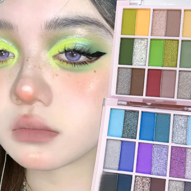 Paleta de sombras de ojos, 18 colores, brillo, melocotón, Rosa, Verde, mate, resistente al agua, contorno de ojos nacarado, maquillaje, pigmento de sombra de ojos