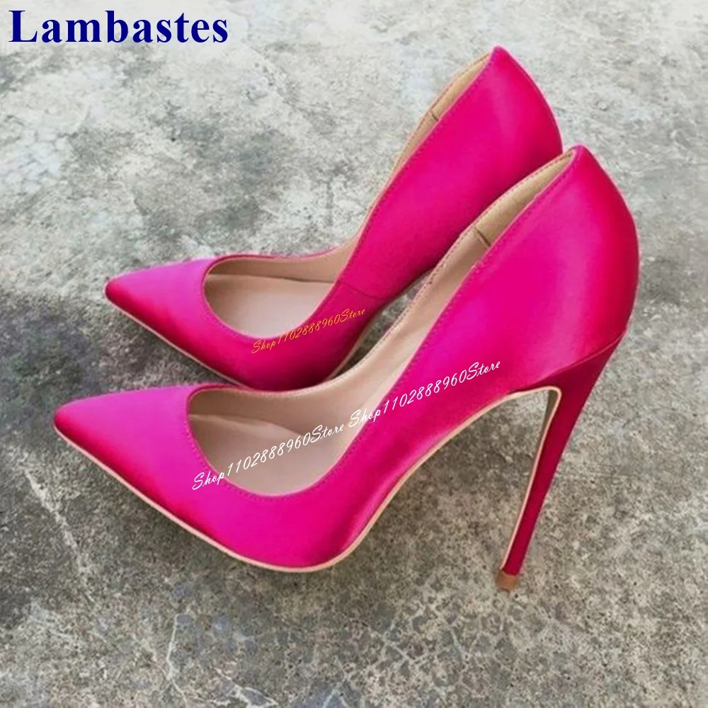 

Casual Rose Red Satin Trending Shallow Pumps Thin High Heel Women Shoes Slip On Pointed Toe 2024 Fashion Zapatos Para Mujere