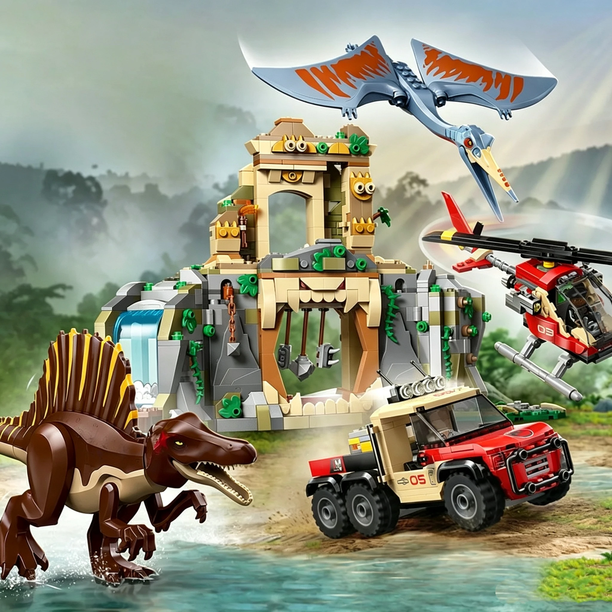 

Compatible Brands Brick Sets Dinosaur World Series Building Block 76976 Spinosaurus & Quetzalcoatlus Air Mission MOC Toys Gift