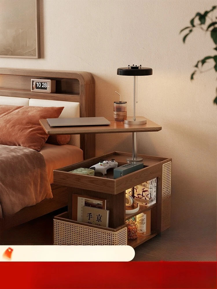 

Movable Lifting Bedside Table Bedroom Modern Simple Locker Living Room Creative Side Cabinet Solid Wood Bedside Cabinet