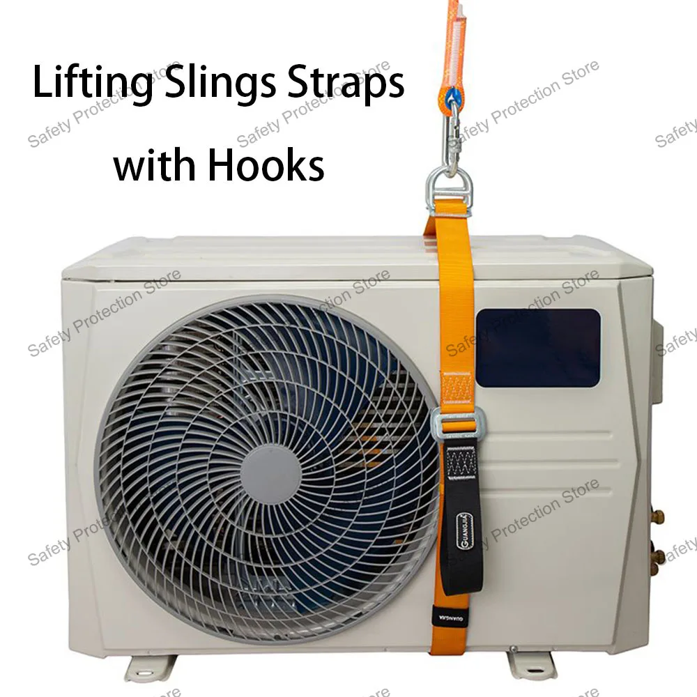 Lifting Slings Straps with Hooks Thickened Lifting Safety Rope Double Buckle Lifting Strap for Air Conditioning Small Furniture