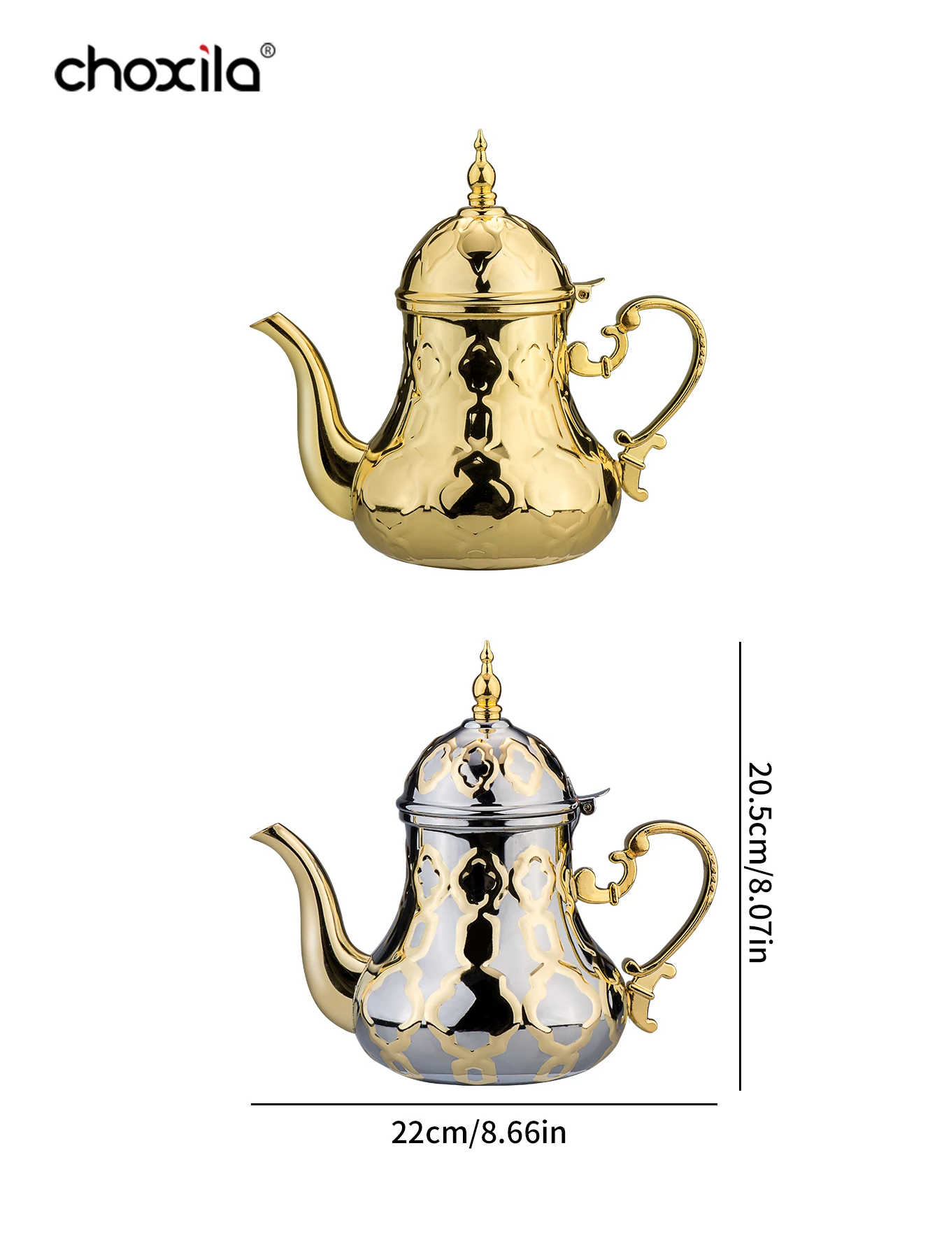 36OZ Arabic Style Stainless Steel Teapot - Traditional Religious Style Tea Kettle Coffee Pot - for Arabic Coffee Premium Qahwa