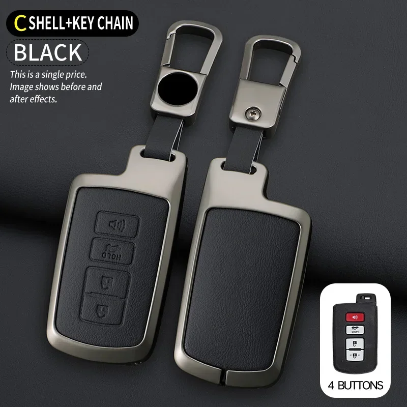 

Car Zinc Alloy Leather Key Cases Holder Cover Chain For Toyota Prado Land Cruiser Camry RAV4 Remote Control Key Shell 3/4Buttons