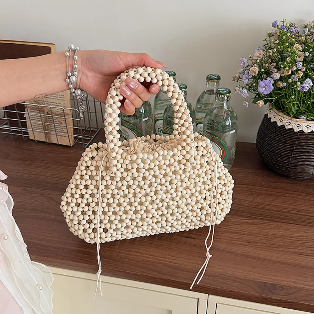 

Women's Simple Beaded Woven Handbags Chic Retro Aesthetic Daily Dating Tote Bag 2026 Luxury Fashion New Small Hand-Held Bags