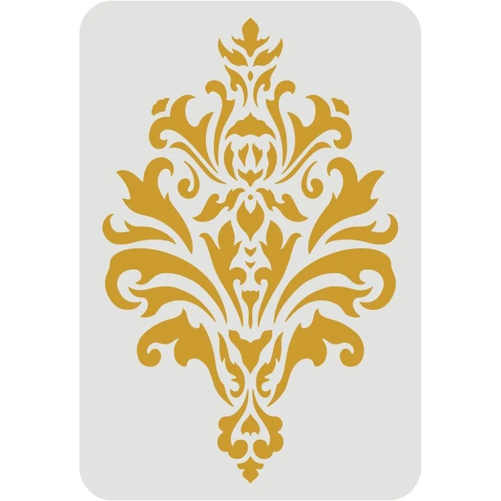 Damask Stencil 11.7x8.3in - Reusable Damask Floral Stencil for Painting Allover Patterns on Wall Furniture Wood Paper