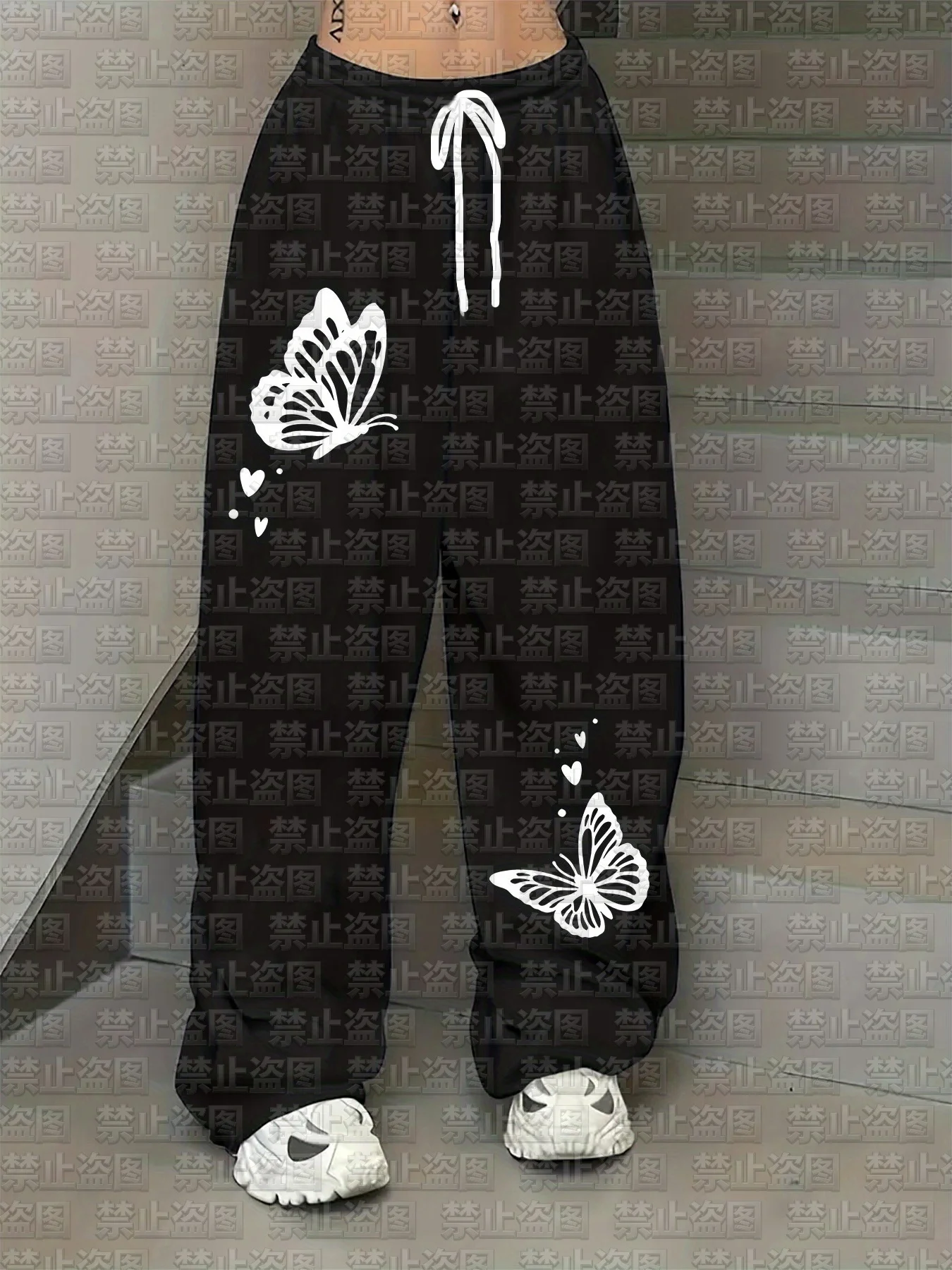 

2026 Summer Fashionable New Style White Butterfly Print Quick Dry Sports Casual Pants Hip Hop Street Wear Loose Pants for Kids