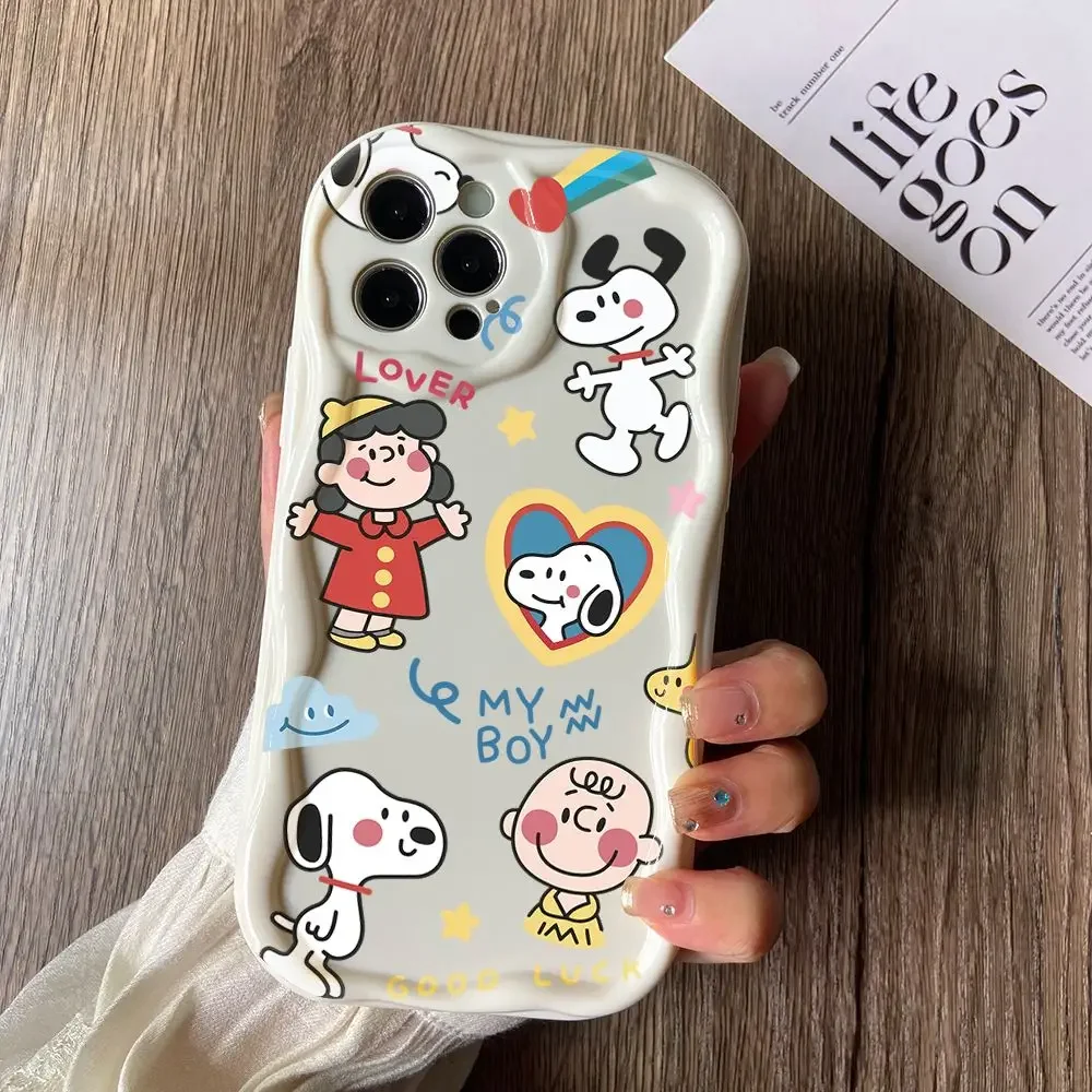 Cartoon Dog S-Snoopys Phone Case for iPhone 16 15 14 Plus 13 12 Mini 11 Pro Max X Xs XR 7 8 3D Creamy Wave Soft Cover