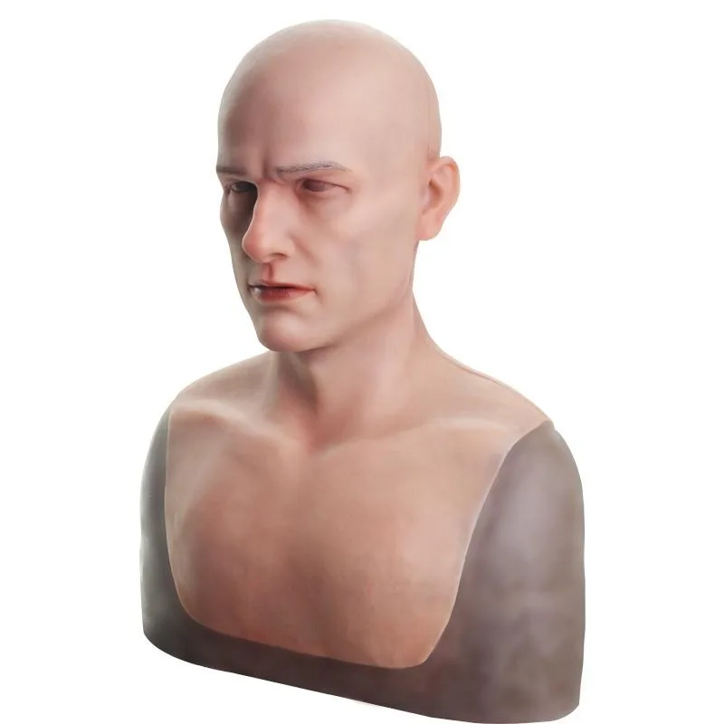 Realistic Silicone Old Man Male Mask Props Hoods Headwear Full Face Mask Disguise Halloween Cosplay