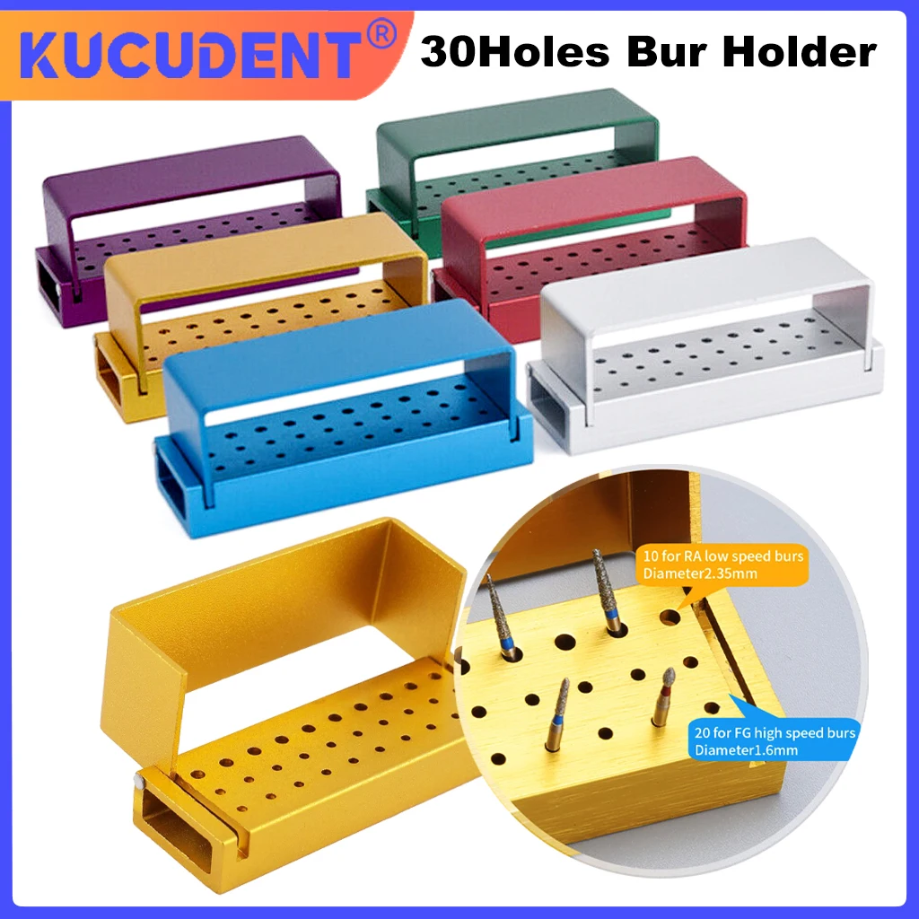 

KUCUDENT 30Hole Dental Diamond Burs Drill Disinfection Block Bur Holder Autoclave Sterilizer Case For High/Low Speed Dental Burs