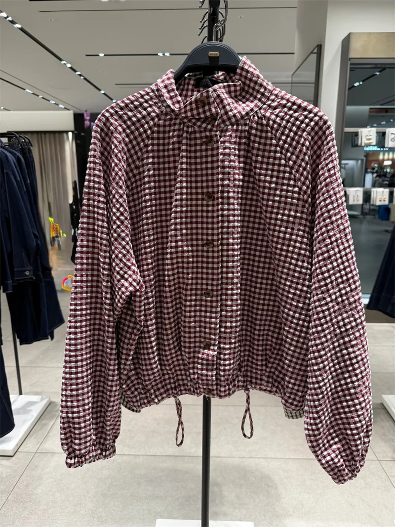 Guobioziy Women's Jacket 2026 Early Autumn New Arrival Fashionable Simple Versatile Long-Sleeve Plaid Short Coat