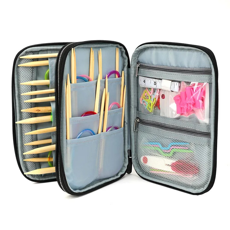 Knitting Needles Set 18pcs 60cm Circular Bamboo Knitting Needles Sewing Accessories Set DIY Yarn Craft Weave Knit Tools With Bag