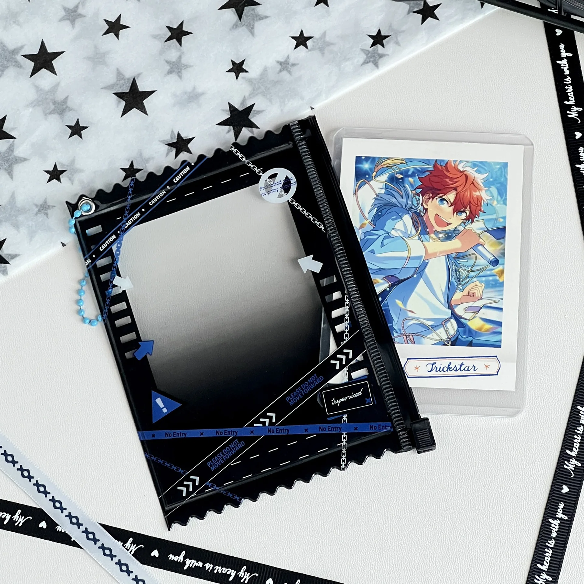 MINKYS-línea de advertencia Kawaii, soporte para sesión fotográfica Kpop de 3 pulgadas, soporte para tarjetas fotográficas, bolsa colgante, papelería escolar