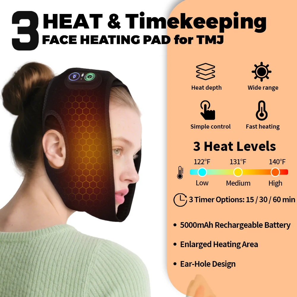 

New Portable Cordless Face Heating Pad, Timed Sessions, 3-Speed Heating Levels Soft Adjustable Strap, for Different Head Shapes