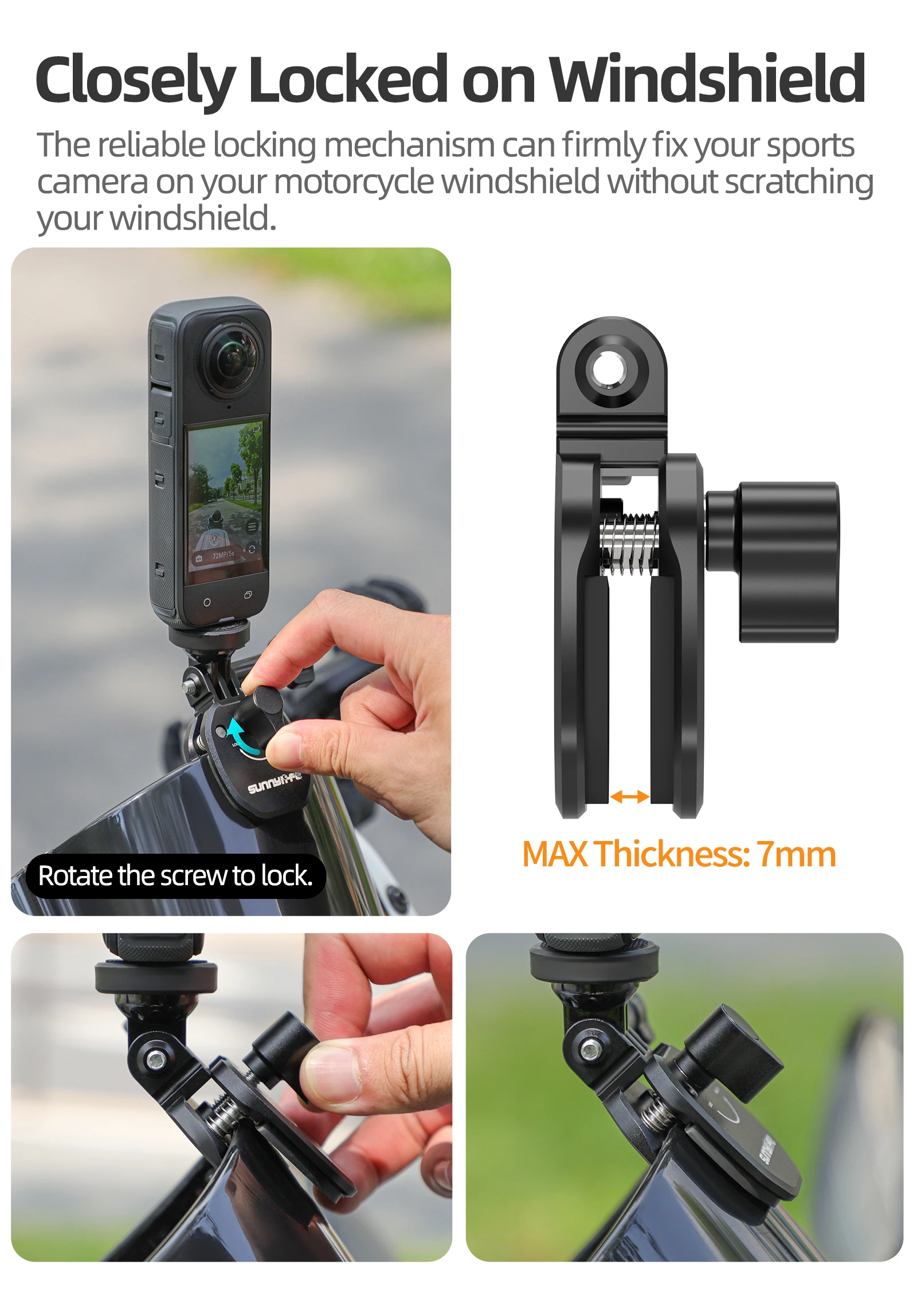 Motorcycle Windshield Clip Action 4 Sports Camera Aluminum Mount for Insta360 Ace Accessories