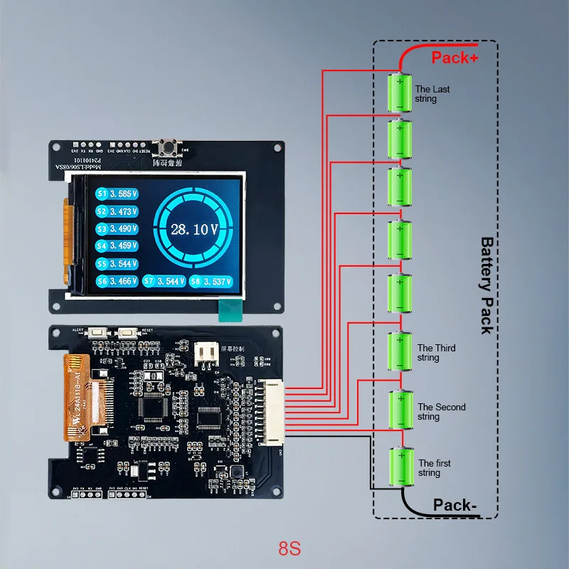 عرض اكتساب جهد البطارية 4S 6S 8S من جهد سلسلة واحدة، الجهد الإجمالي لبطارية Li-ion/LiFePO4/LTO