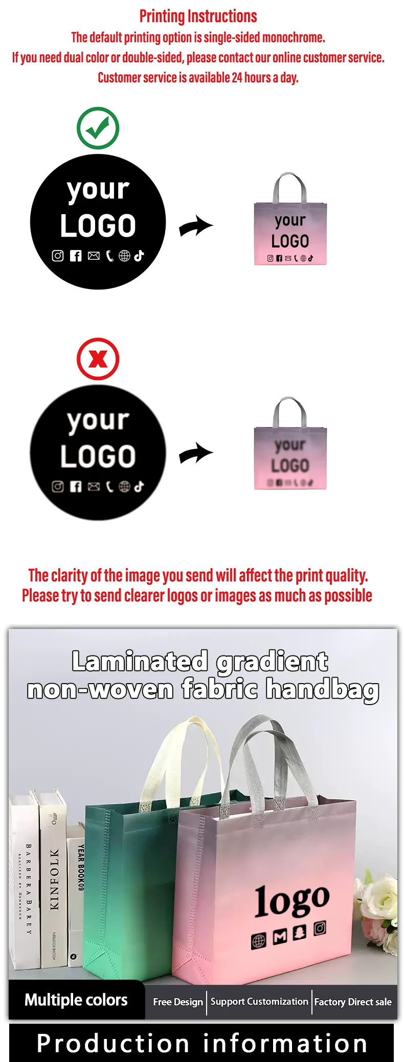 10 Stück Vliesstoff-Taschen in neuem Farbverlauf Rosa für Handtaschen, Bekleidungsgeschäfte, Geschenkverpackungen, Feiertagsgeschenktaschen, unterstützt individuelles Logo – Detail 1