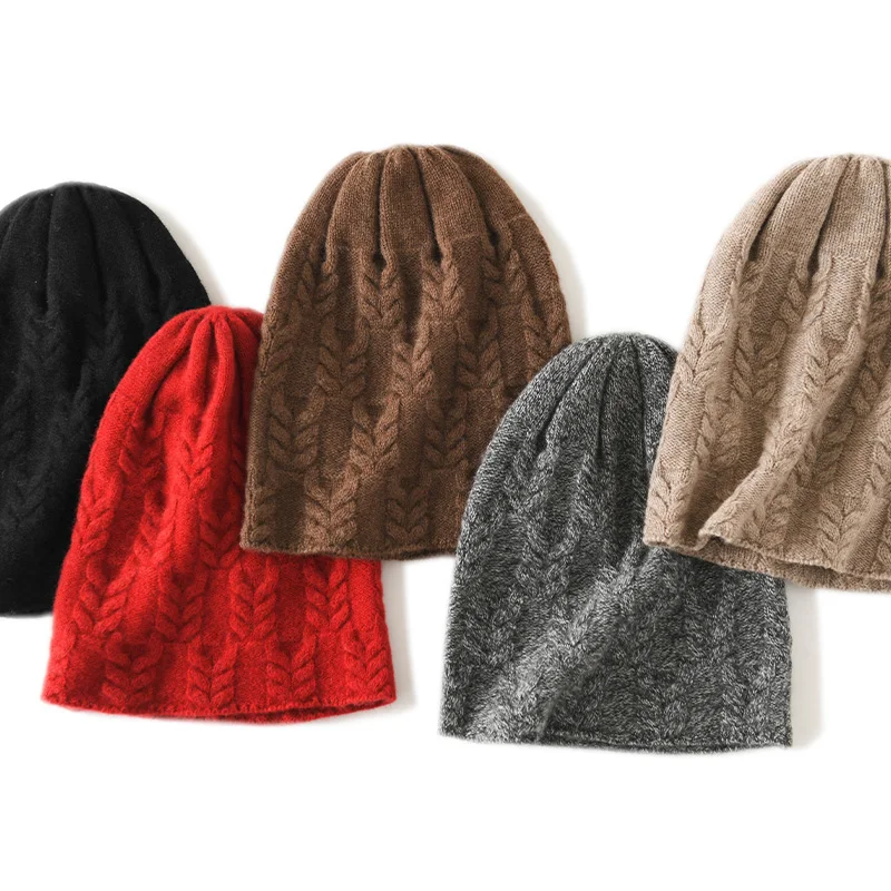 100% Goat Cashmere Knitted Beanies for Women Winter Warm Soft Skullies Hat For Girl Gorros Autumn y2k Fashion Korea Bonnet Cap