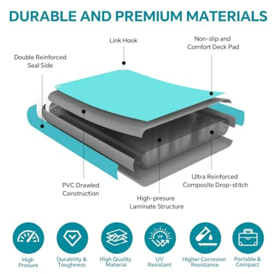 Floating Dock Inflatable Water Platform for Pool and Lake Use, Heavy-Duty PVC Material, Gray-Blue Color, Non-Slip Surface with
