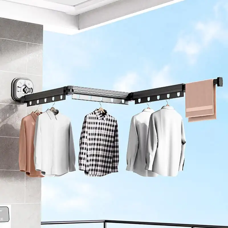 Imagem -04 - Wall Mounted Folding Clothes Drying Rack Adsorção Alumínio Retrátil Portátil Nopunch