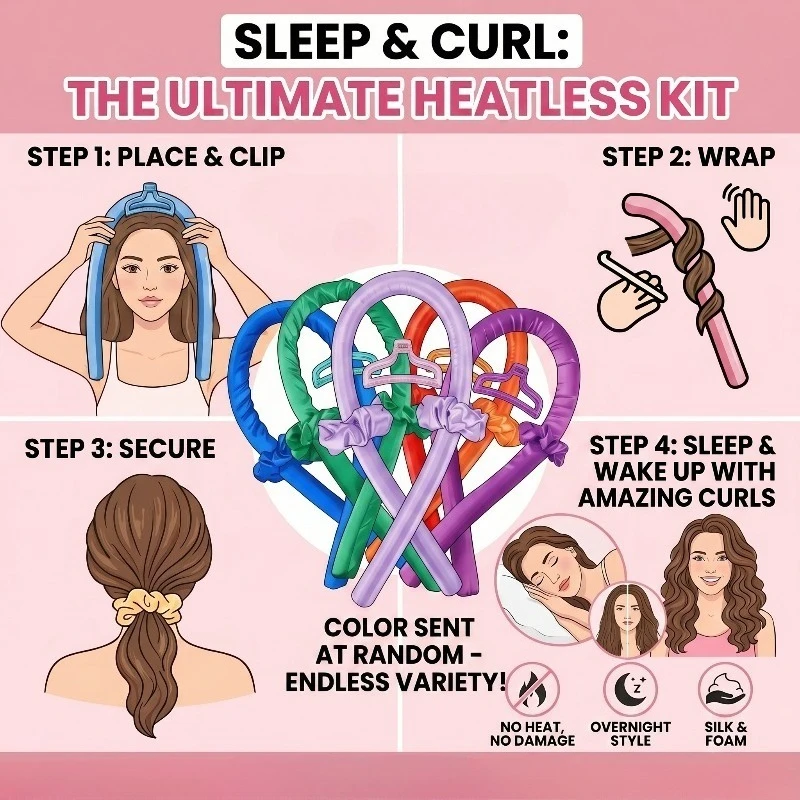 Heatless Sleep Curling Wand Set Lazy Damage Free Big Waves Hair Foam Rod No Heat Curling Hair Claw Scrunchie Hair Tool