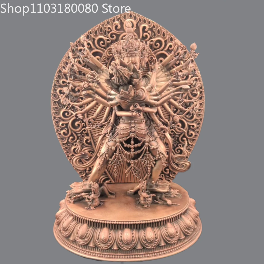 23cm Red Copper carving Kalachakra dus khor Buddha statue sculpture