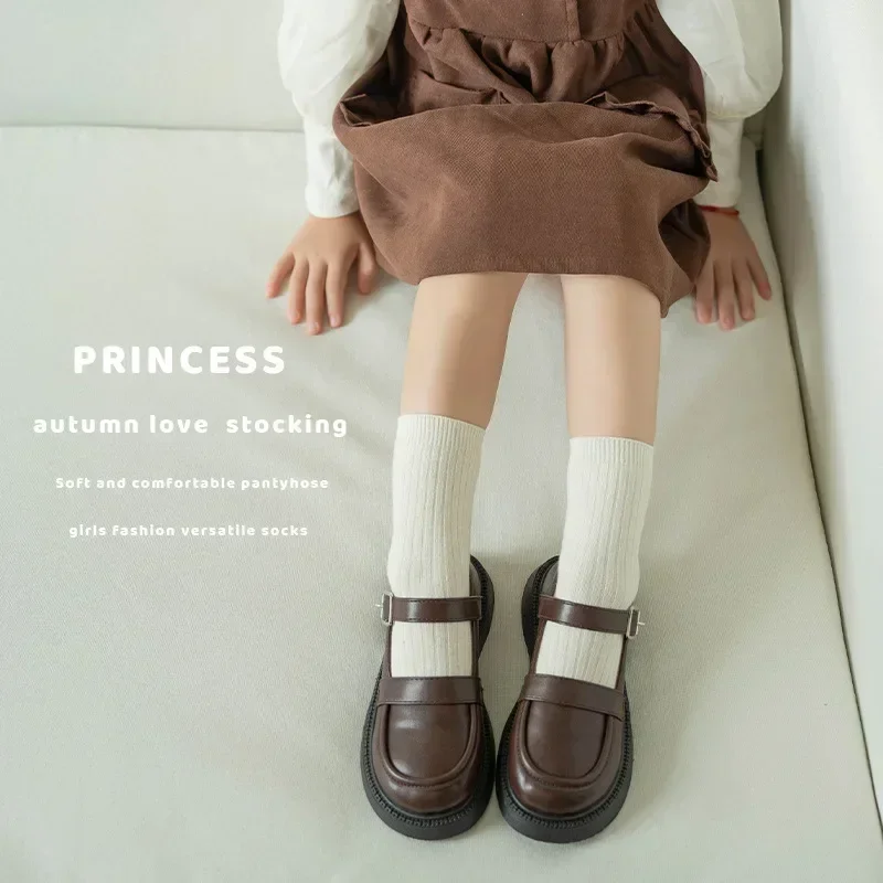 Kids Boy Girl Sock Simplicity Beige Coffee Color Calf Sock for Toddler Spring Autumn Soft Cotton Children School Sock