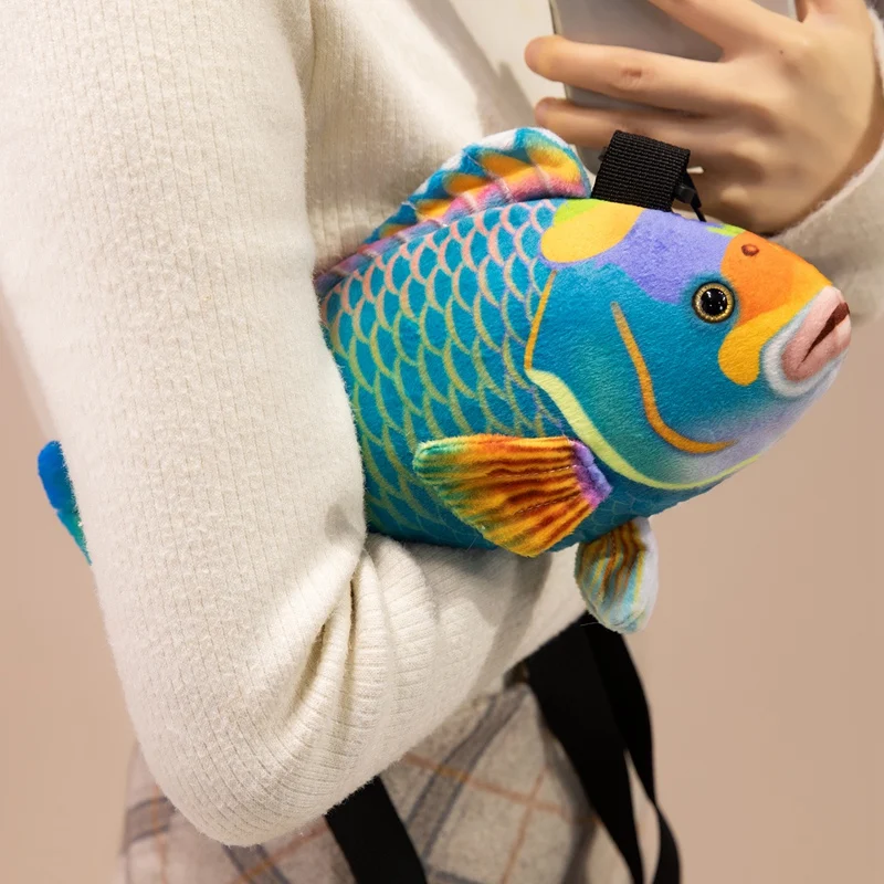 30cm Fish Cross Body Plush Bag Stuffed Soft Ocean Animal Single Shoulder Bag Shopping Wallet Fashion Plushie Gift