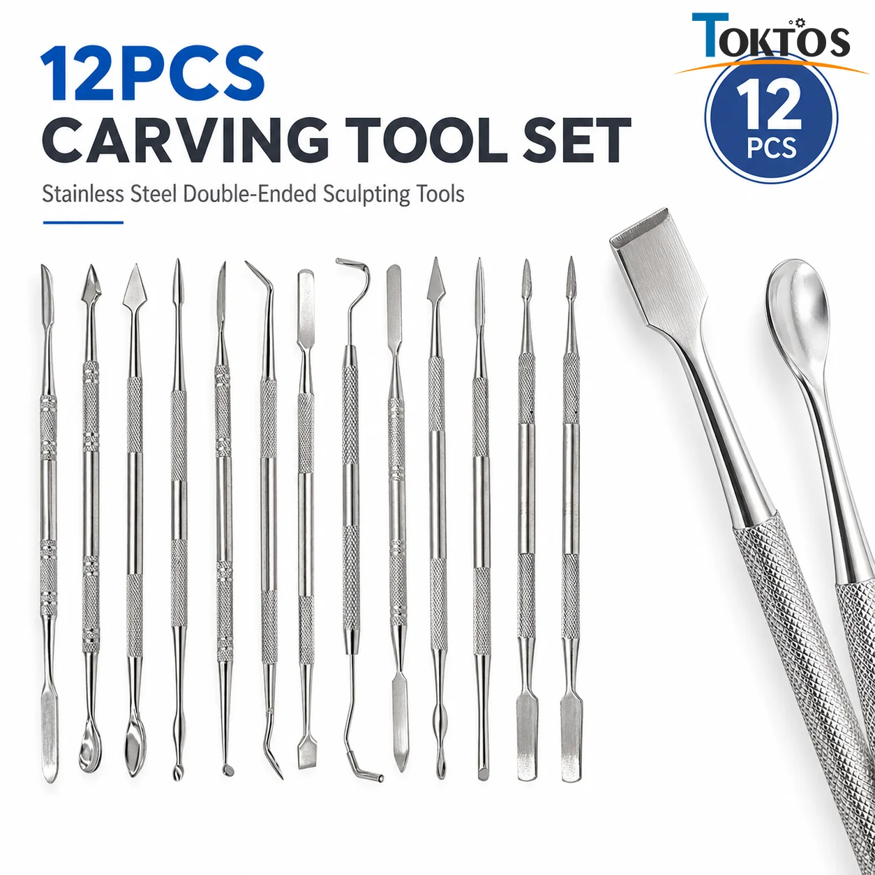 TOKTOS 12PCS Jewelry Wax Carving Knife Set Stainless Steel Wax Sculpting Tools with Wax Tube for Lost Wax Casting Clay Model Mak