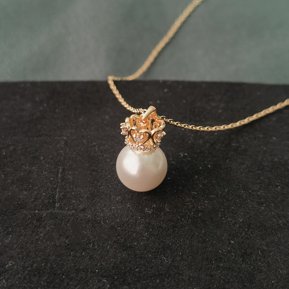 Natural Shell Beads Pearl Women Necklace Real Gold-Plated Cross Chain Clean Stone 10mm Fake Pearl Simple Style Jewelry