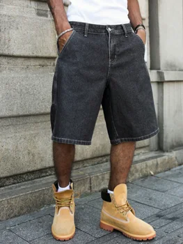 Men's Summer Black-Grey Loose Baggy Denim Shorts 6 Men's Summer Black-Grey Loose Baggy Denim Shorts 6