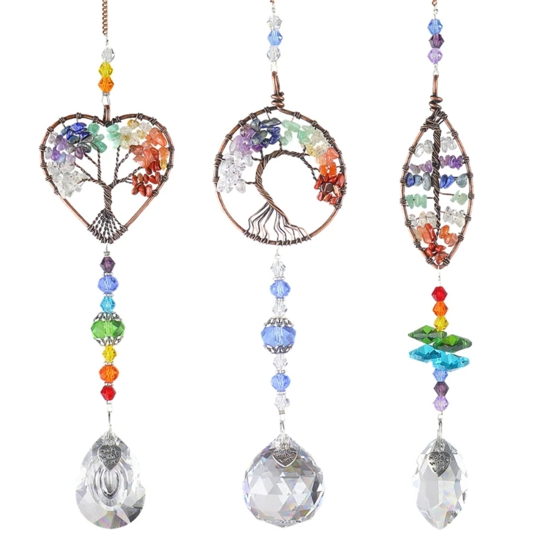 

Crystal Tree Life Suncatchers Window Car Wall Hanging Ornament for Home Garden Heart Leaf Pendant Christmas Decoration