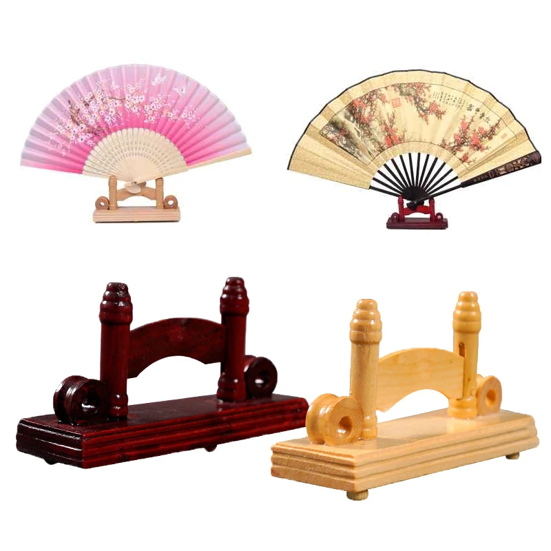 Support de ventilateur pliant en bois de style chinois, support de base d'affichage, papier d'inj, dentelle